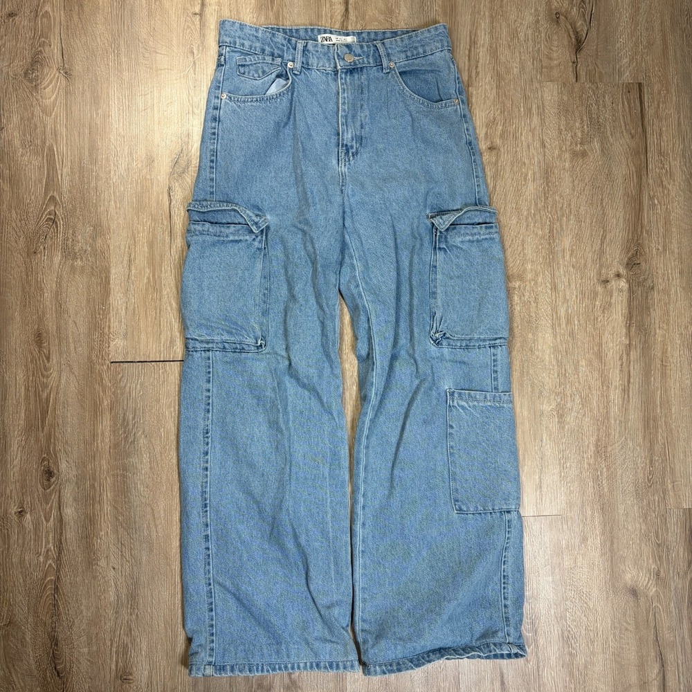 Zara Cargo Jeans Mens 32x29 Light Wash Baggy Wide Leg